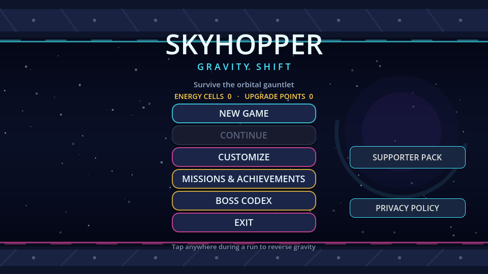 SkyHopper Gravity Shift main menu