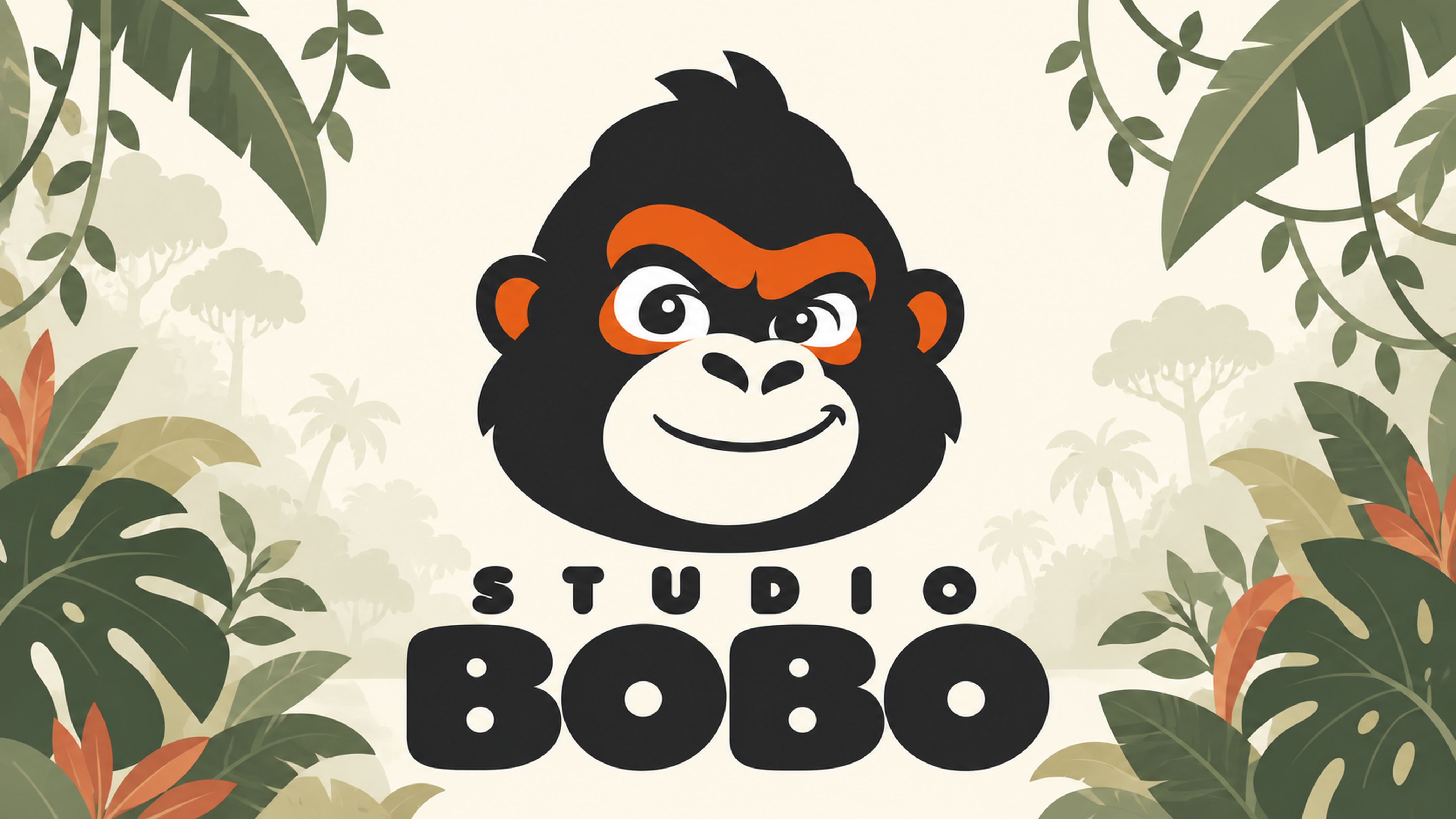 Studio Bobo gorilla logo framed by jungle leaves